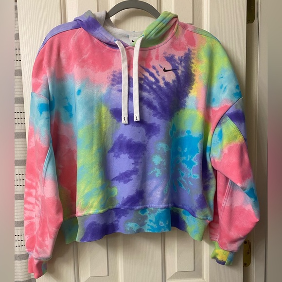 Nike Tie Dye French Terry Training Hoodie Colorful Cropped Size Large - Picture 1 of 16